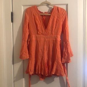 Fashion Nova Medium Striped Romper- Orange